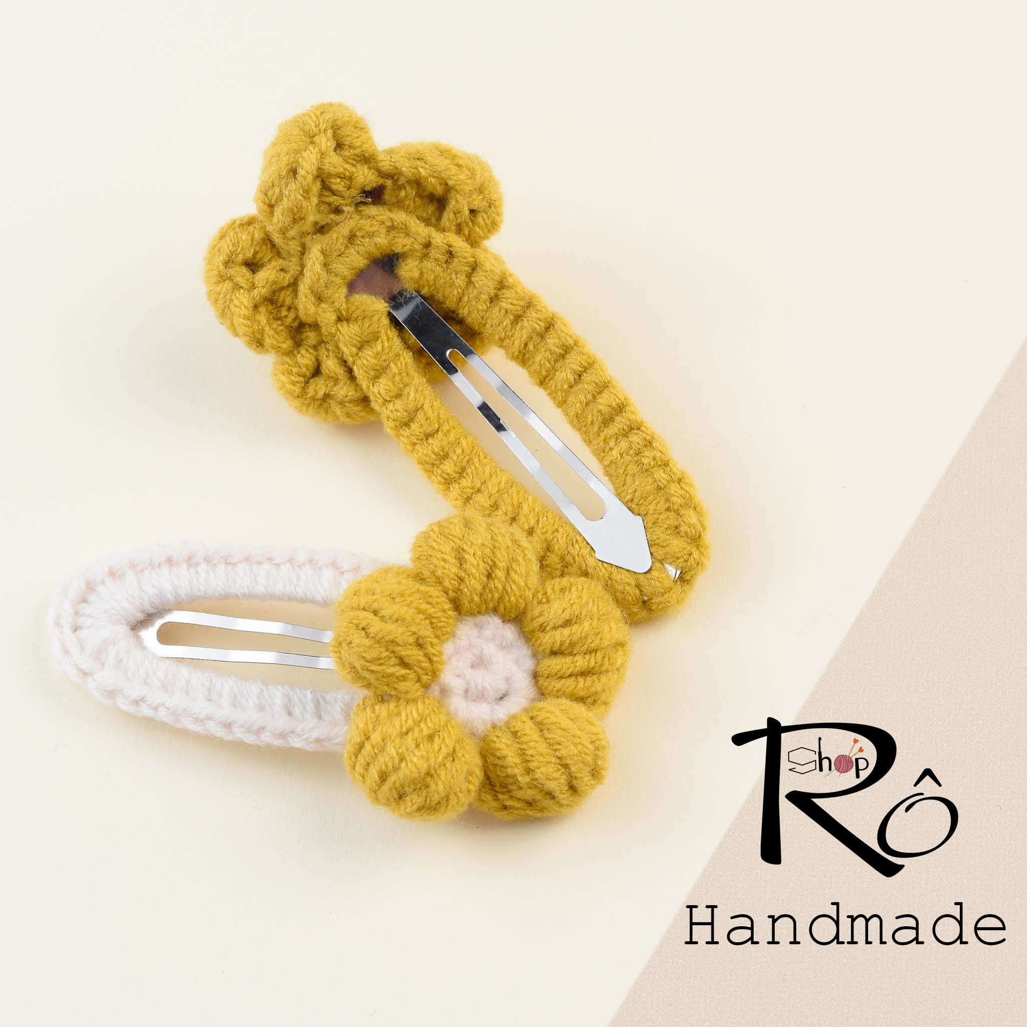 Set 2 kẹp tóc bông hoa len dễ thương cho nữ và bé gái |Cặp tóc mái xinh xắn |Shop Rô Handmade - Ảnh 3