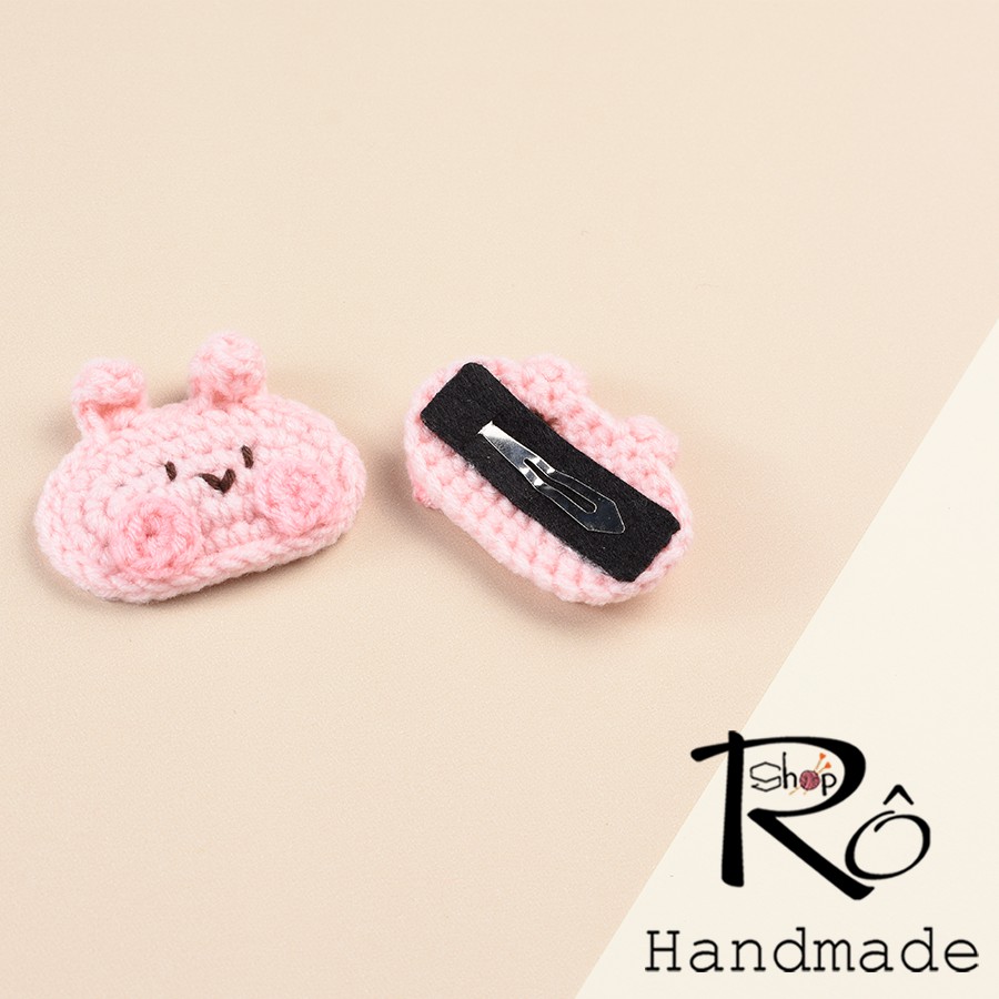 Kẹp tóc thỏ hồng dễ thương cho nữ và bé gái 5.5cm |Cặp tóc len 5.5cm |Shop Rô Handmade