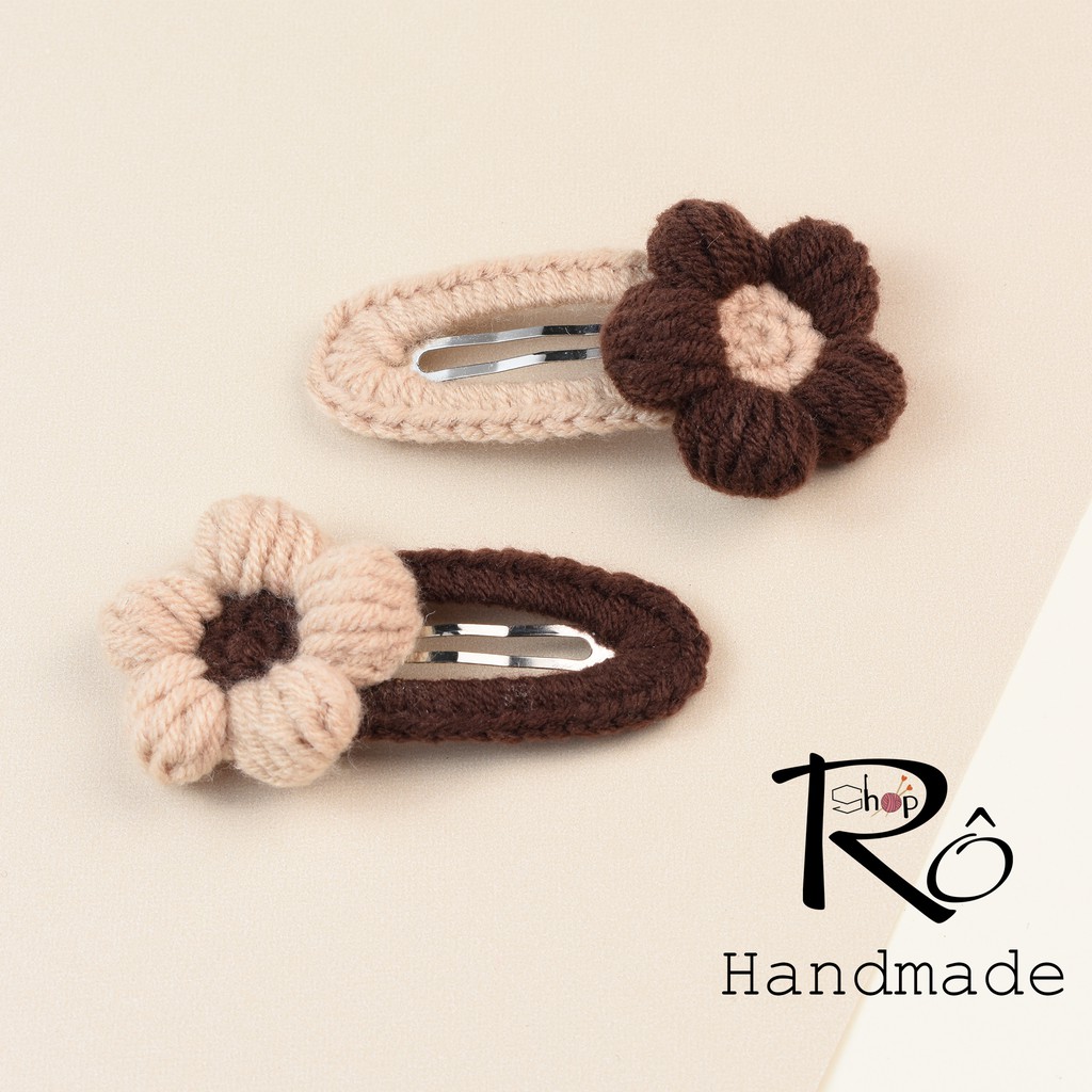 Set 2 kẹp tóc bông hoa len dễ thương cho nữ và bé gái |Cặp tóc mái xinh xắn |Shop Rô Handmade - Ảnh 4