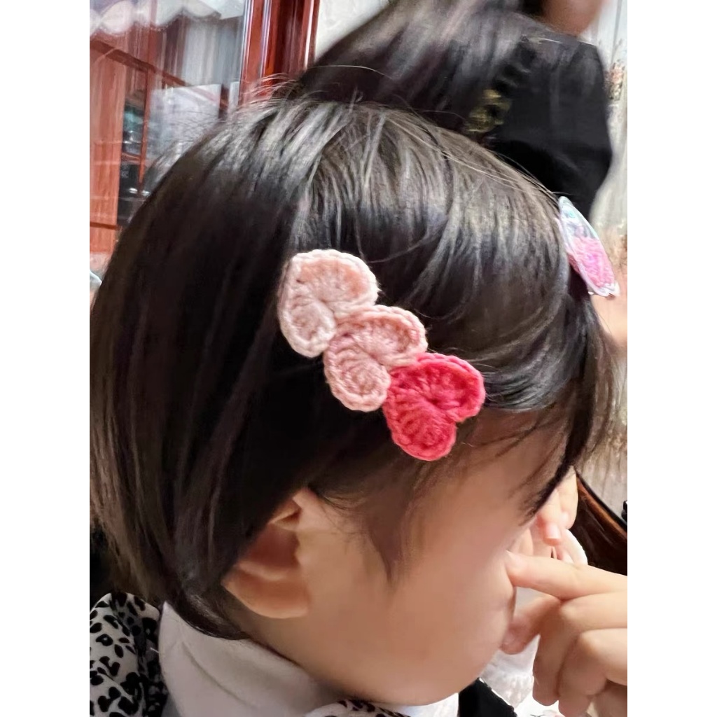 Kẹp tóc trái tim màu hồng bằng len cho nữ và bé gái 6cm |Phụ kiện tóc mái đẹp |Shop Rô Handmade - Ảnh 2