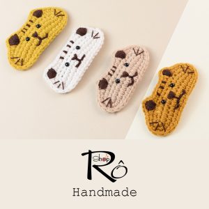 Kẹp tóc mái cute hình chú mèo đi hia cho nữ và bé gái 5cm |Cặp tóc bằng len xinh |Shop Rô Handmade