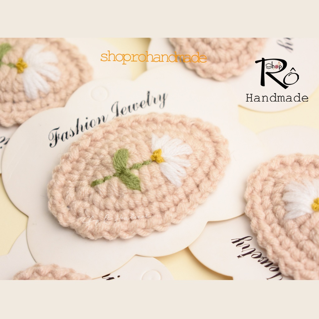 Kẹp tóc hoa cúc thêu tay cho nữ và bé gái 6cm |Cặp tóc len Handmade đẹp thanh lịch |Shop Rô Handmade - Ảnh 4