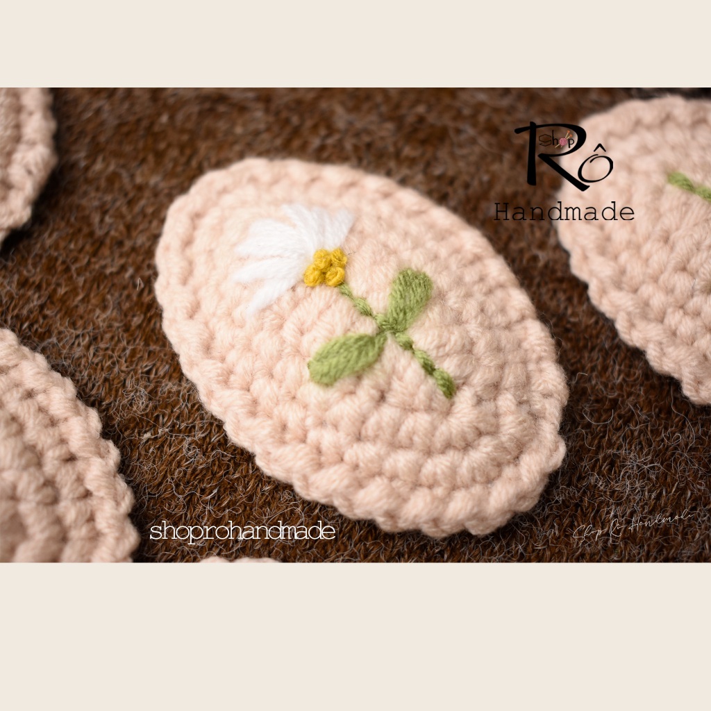 Kẹp tóc hoa cúc thêu tay cho nữ và bé gái 6cm |Cặp tóc len Handmade đẹp thanh lịch |Shop Rô Handmade - Ảnh 5