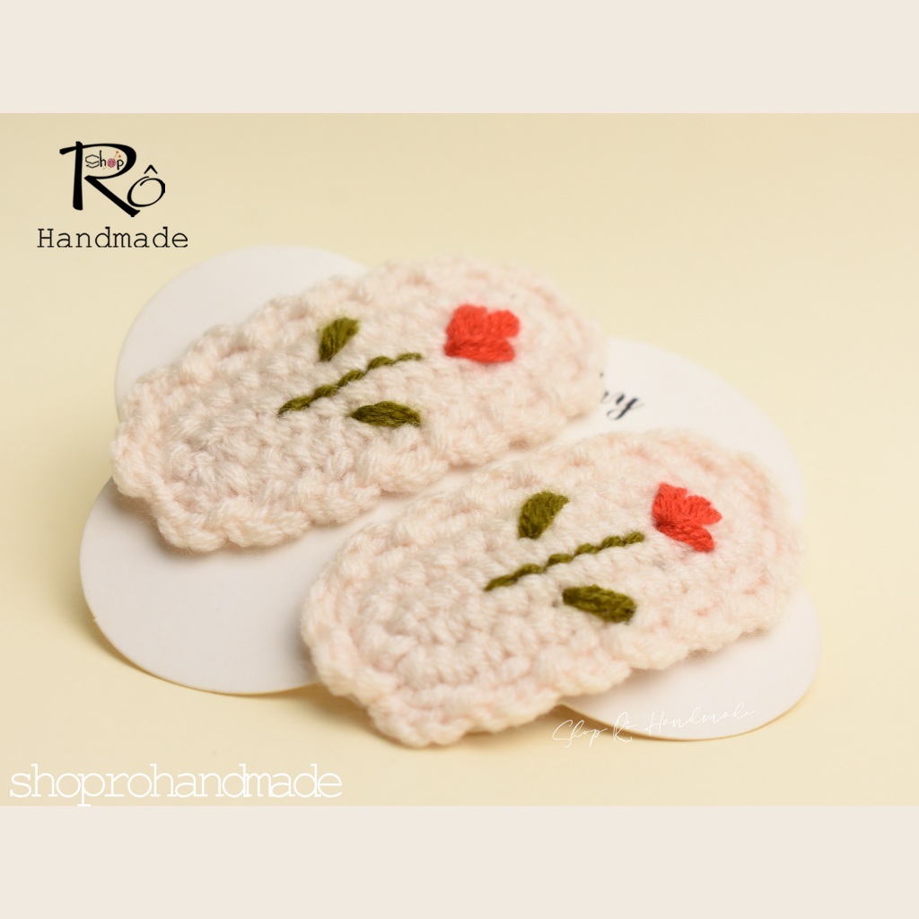 Kẹp tóc hoa tulip len thêu đẹp phong cách Hàn Quốc 5.5cm |Phụ kiện tóc mái xinh xắn|Shop Rô Handmade - Ảnh 2