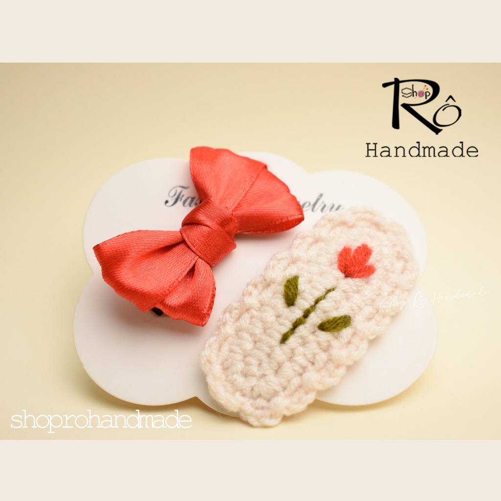 Kẹp tóc hoa tulip len thêu đẹp phong cách Hàn Quốc 5.5cm |Phụ kiện tóc mái xinh xắn|Shop Rô Handmade - Ảnh 3