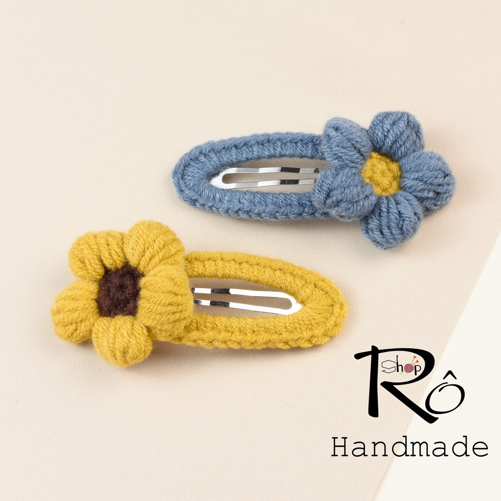Set 2 kẹp tóc bông hoa len dễ thương cho nữ và bé gái |Cặp tóc mái xinh xắn |Shop Rô Handmade - Ảnh 6