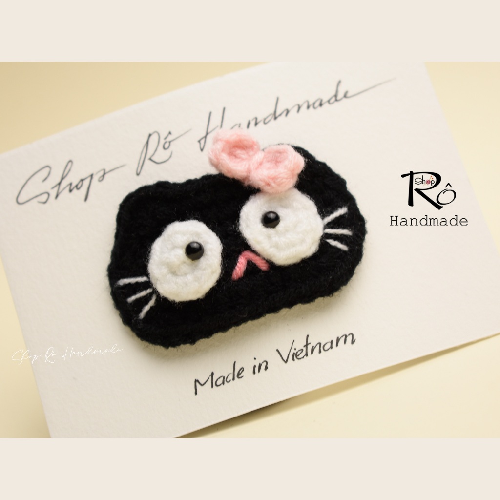 Kẹp tóc mèo đen nơ hồng 6cm và chân mèo 3.5cm cho nữ và bé gái |Cặp tóc mái len ngộ nghĩnh |Shop Rô Handmade - Ảnh 6