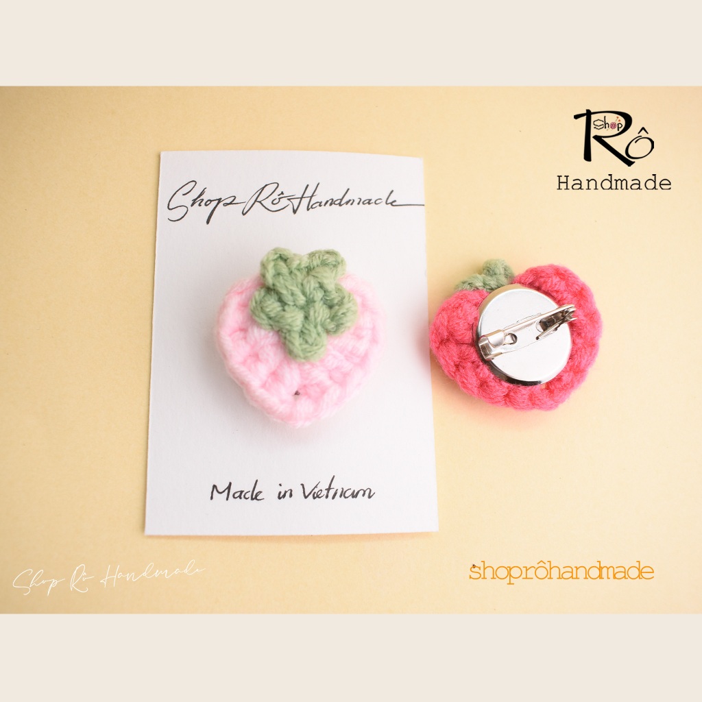 Ghim cài áo trái dâu ngọt ngào xinh yêu 3cm |Pin, trâm cài balo, cặp, huy hiệu |Shop Rô Handmade - Ảnh 2