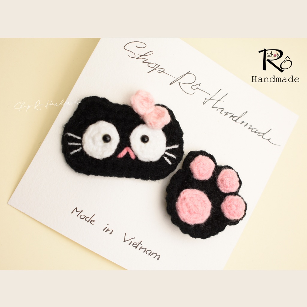 Kẹp tóc mèo đen nơ hồng 6cm và chân mèo 3.5cm cho nữ và bé gái |Cặp tóc mái len ngộ nghĩnh |Shop Rô Handmade - Ảnh 9