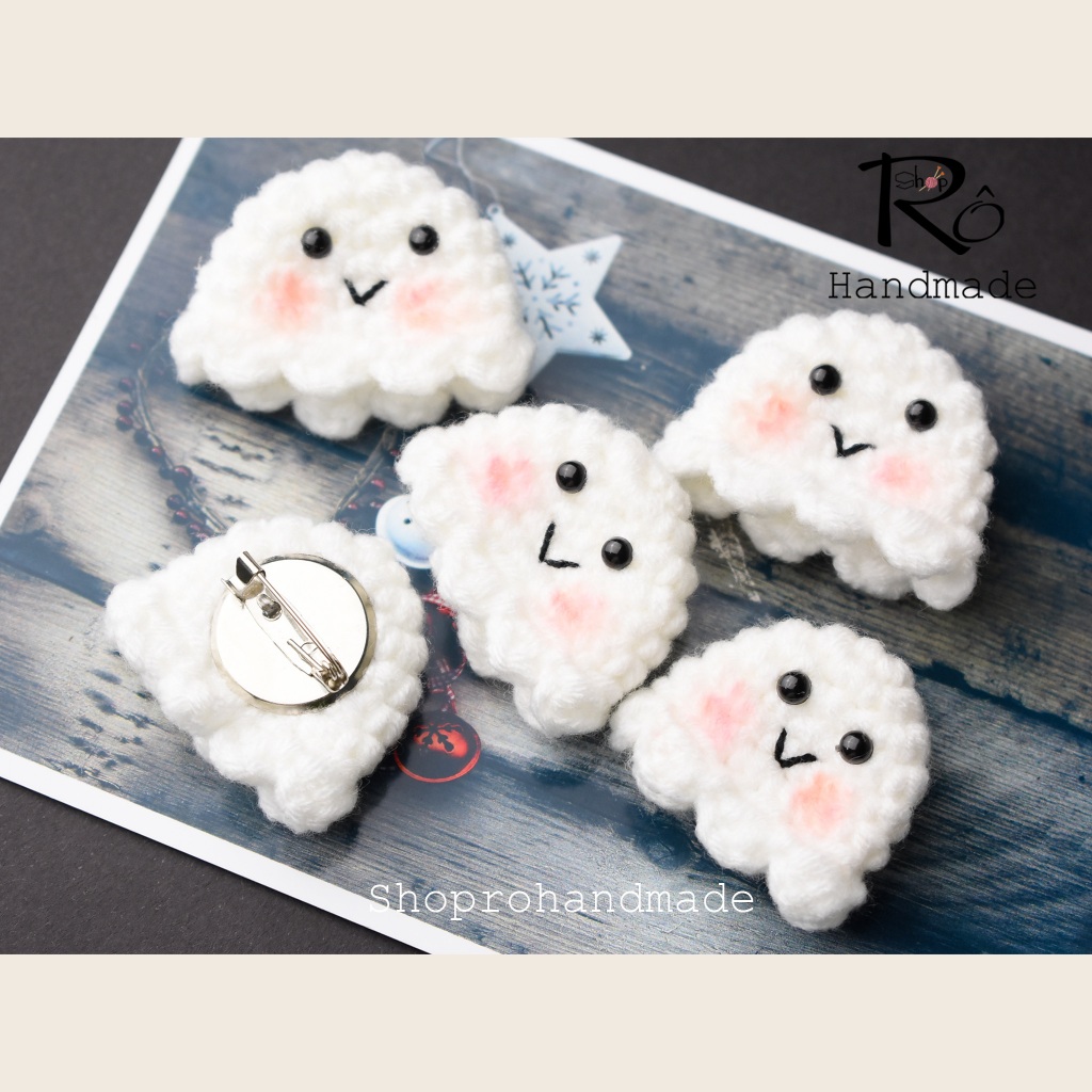 Ghim cài áo Hồn Ma tinh nghịch dễ thương 3cm |Pin, trâm cài balo, cặp, huy hiệu |Shop Rô Handmade