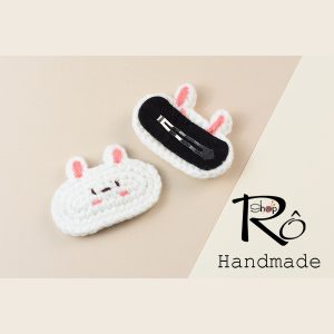 Kẹp tóc thỏ Stella Lou màu trắng đáng yêu 6cm cho nữ và bé gái 6cm |Cặp tóc len |Shop Rô Handmade