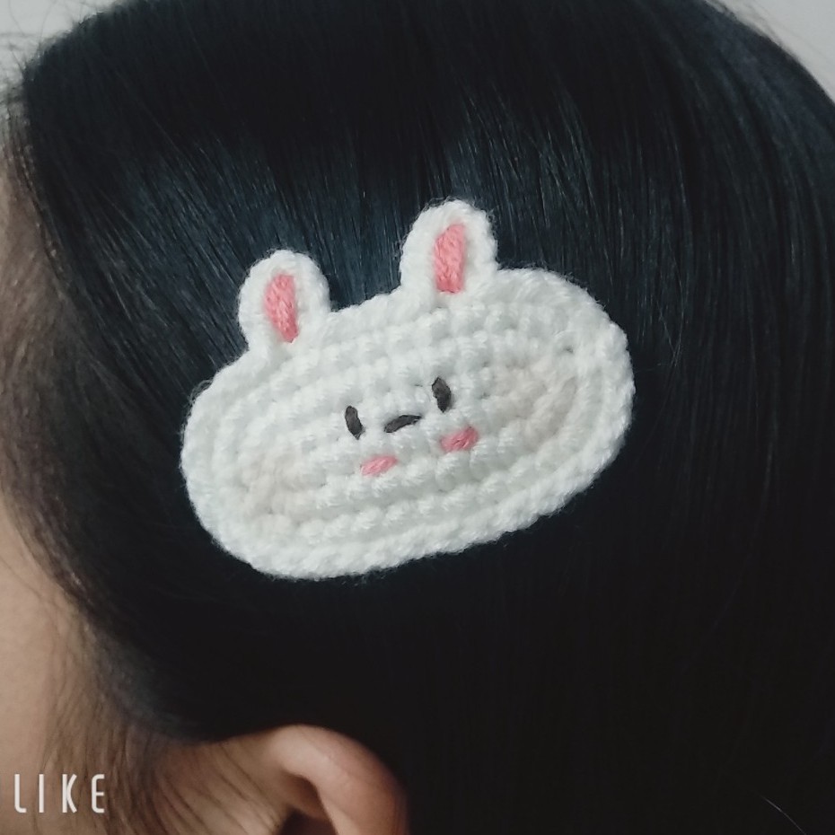 Kẹp tóc thỏ Stella Lou màu trắng đáng yêu 6cm cho nữ và bé gái 6cm |Cặp tóc len |Shop Rô Handmade - Ảnh 5