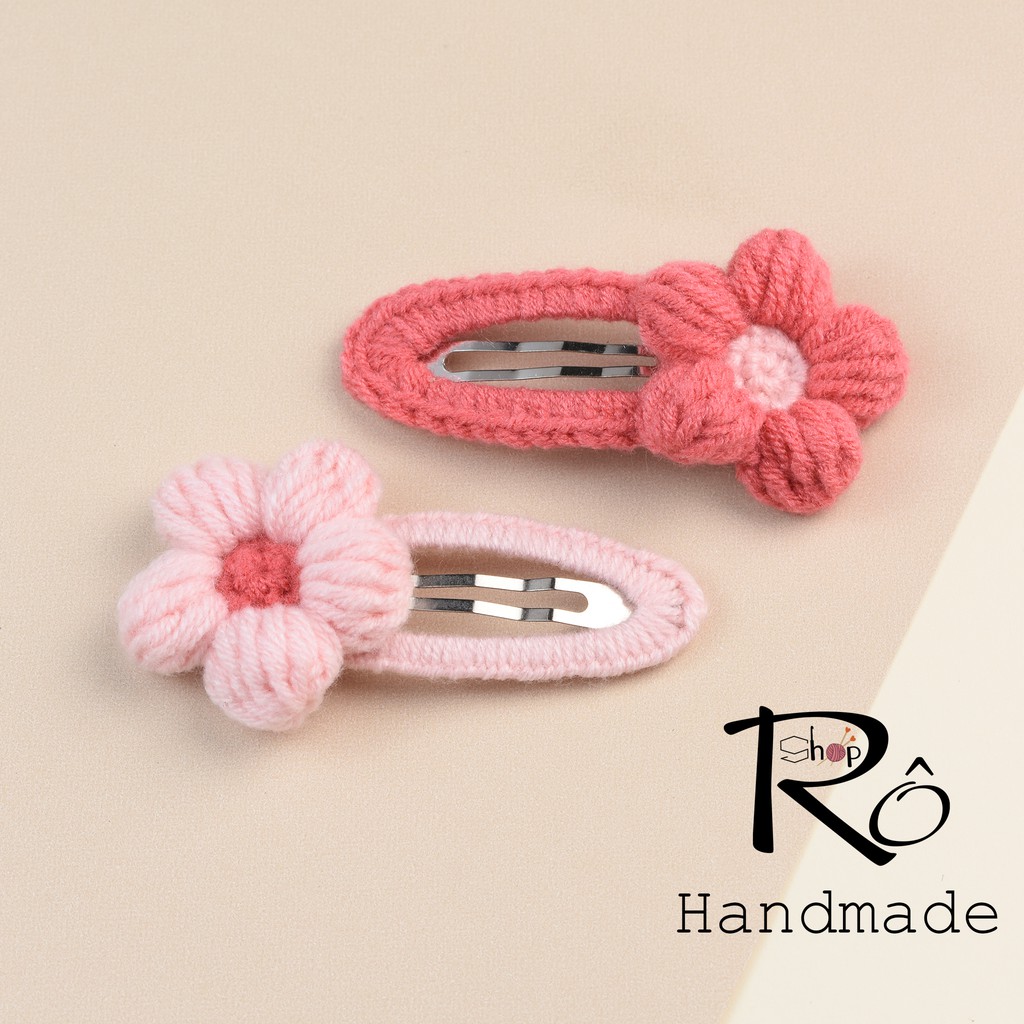 Set 2 kẹp tóc bông hoa len dễ thương cho nữ và bé gái |Cặp tóc mái xinh xắn |Shop Rô Handmade - Ảnh 2