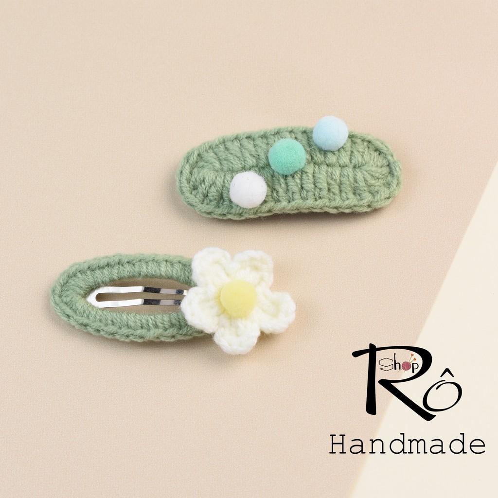 Set 2 kẹp tóc bông hoa nhỏ và pom pom cho nữ và bé gái 5cm |Cặp tóc len xinh xắn |Shop Rô Handmade - Ảnh 3