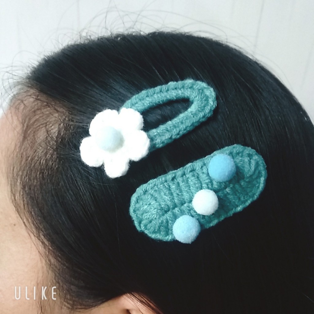 Set 2 kẹp tóc bông hoa nhỏ và pom pom cho nữ và bé gái 5cm |Cặp tóc len xinh xắn |Shop Rô Handmade - Ảnh 5
