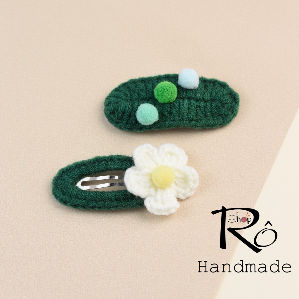 Set 2 kẹp tóc bông hoa nhỏ và pom pom cho nữ và bé gái 5cm |Cặp tóc len xinh xắn |Shop Rô Handmade - Ảnh 7