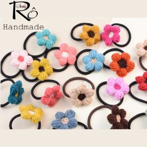 Cột tóc hoa len móc Handmade xinh xắn cho nữ và bé gái 4cm |Dây buộc tóc Hàn Quốc  |Shop Rô Handmade