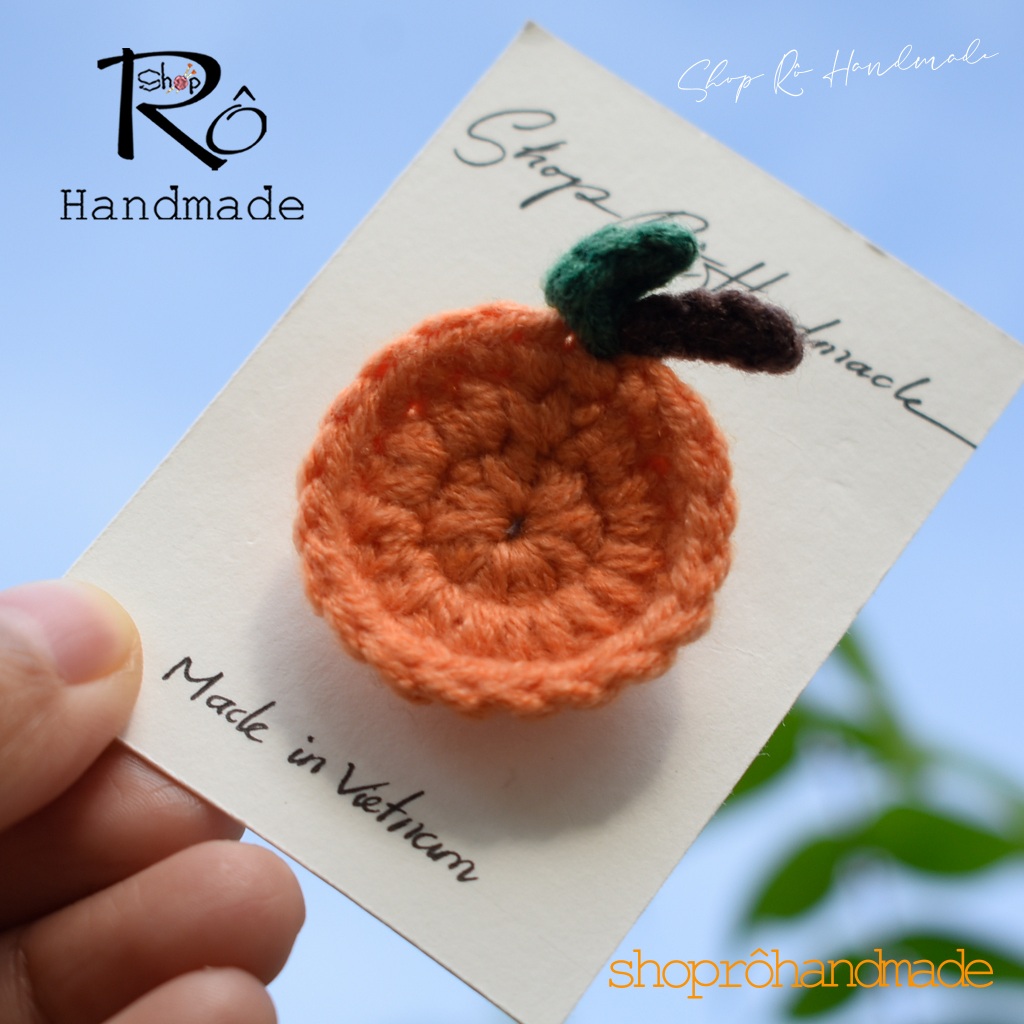 Ghim cài áo quả quýt bằng len xinh xắn 3cm |Pin, trâm cài balo, cặp,huy hiệu |Shop Rô Handmade - Ảnh 2