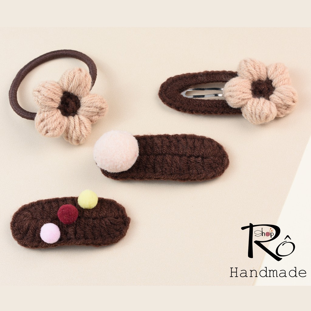Combo 4 kẹp tóc, cột tóc hoa pom nhiều màu cho nữ và bé gái đẹp xinh 5cm, 6cm |Shop Rô Handmade - Ảnh 3