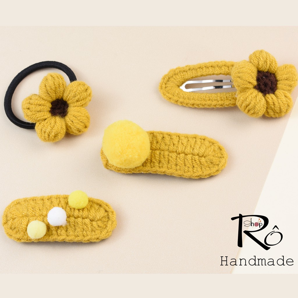 Combo 4 kẹp tóc, cột tóc hoa pom nhiều màu cho nữ và bé gái đẹp xinh 5cm, 6cm |Shop Rô Handmade - Ảnh 4