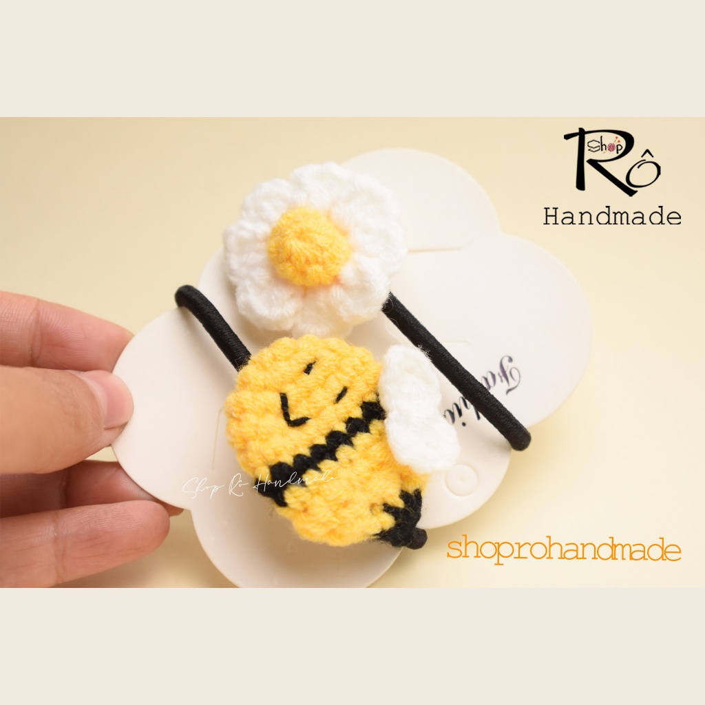 Dây buộc tóc bông hoa len nhỏ xinh xắn cho nữ và bé gái 5cm |Đồ cột tóc dễ thương |Shop Rô Handmade - Ảnh 5