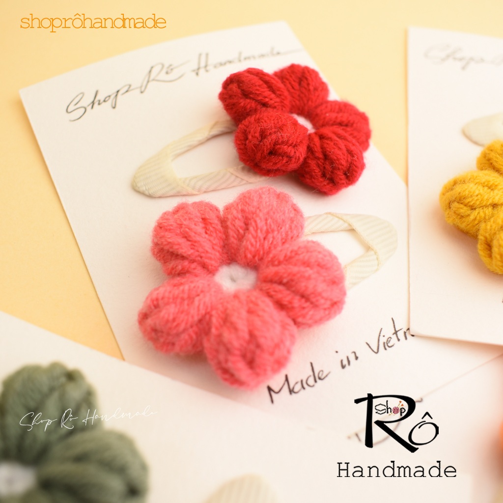Kẹp tóc hoa cúc len size to nhiều tone màu rực rỡ cho nữ và bé gái siêu xinh 5.5cm |Shop Rô Handmade - Ảnh 2