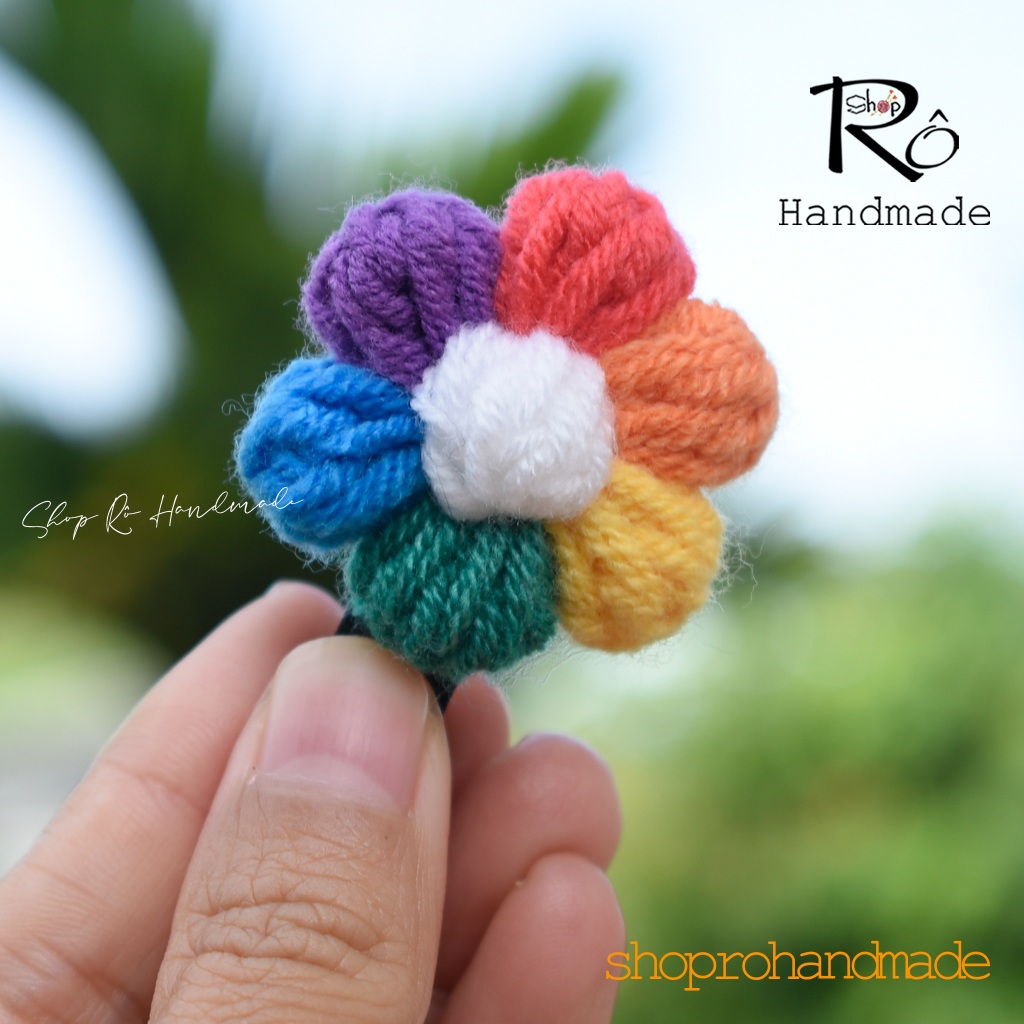 Kẹp tóc mái hoa len cầu vồng size to handmade cho nữ và bé gái siêu cute 4.5cm |Shop Rô Handmade - Ảnh 4