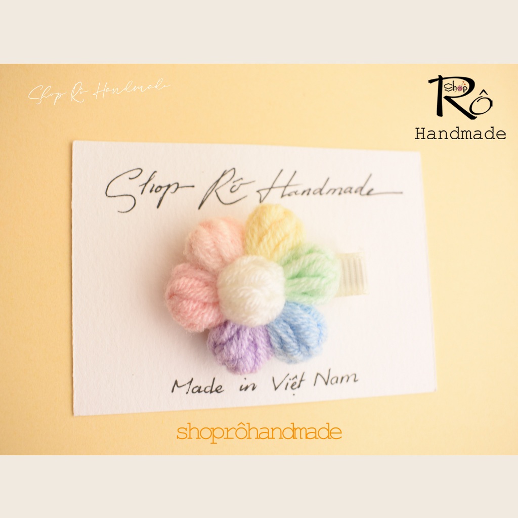 Kẹp tóc mái hoa len cầu vồng size to handmade cho nữ và bé gái siêu cute 4.5cm |Shop Rô Handmade - Ảnh 5