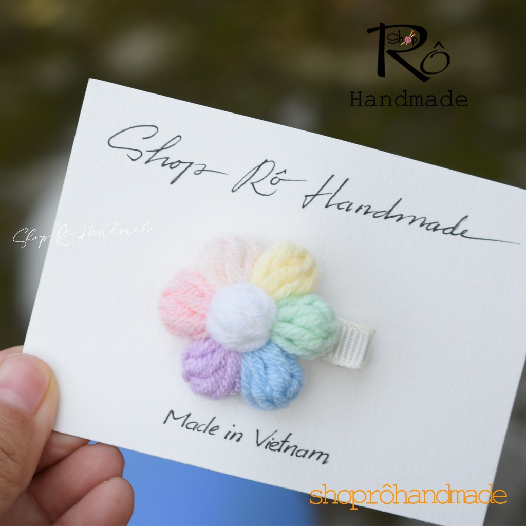 Kẹp tóc mái hoa len cầu vồng size to handmade cho nữ và bé gái siêu cute 4.5cm |Shop Rô Handmade - Ảnh 7
