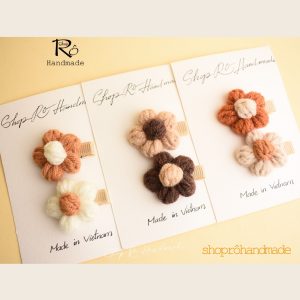 Kẹp tóc mái hoa len handmade nhiều màu cho bé gái siêu cute 3.5cm |Shop Rô Handmade