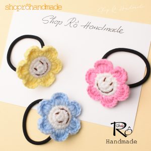 Dây buộc tóc bông hoa mặt cười vui vẻ cho bé gái xinh xắn 5cm |Đồ cột tóc thanh lịch |Shop Rô Handmade