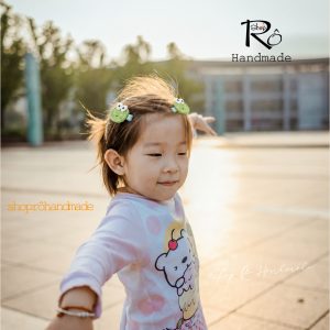 Alternative view of Kẹp tóc mái ếch xanh len cute cho nữ và bé gái 6cm |Cặp tóc mái Handmade dễ thương |Shop Rô Handmade