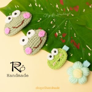 Kẹp tóc mái ếch xanh len cute cho nữ và bé gái 6cm |Cặp tóc mái Handmade dễ thương |Shop Rô Handmade