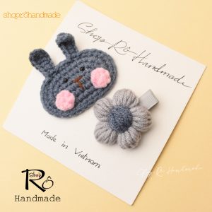 Kẹp tóc thỏ xám má hồng cho nữ và bé gái siêu xinh 6cm |Shop Rô Handmade